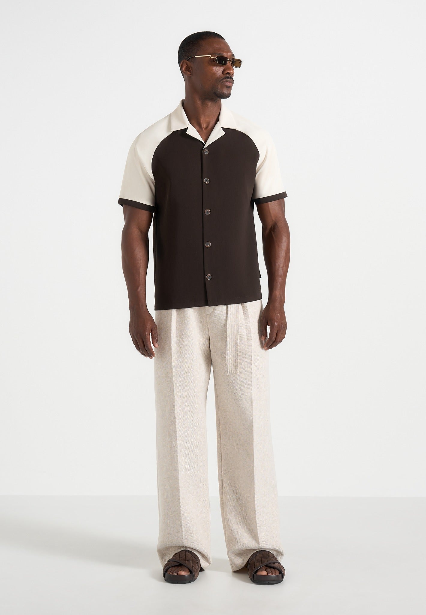 Men's Wide Leg Textured Pants with Belt - Cream - W30