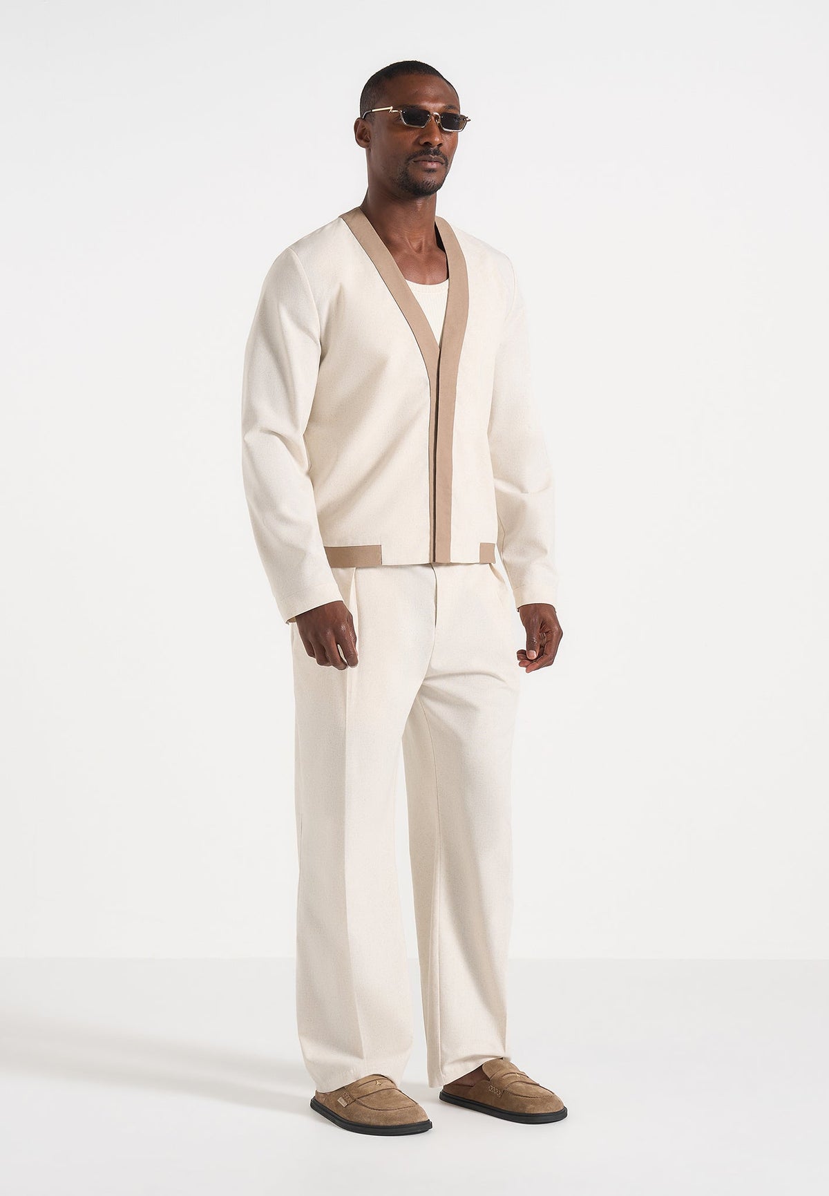 Clovis - Linen Cardigan With Contrast Placket - Natural