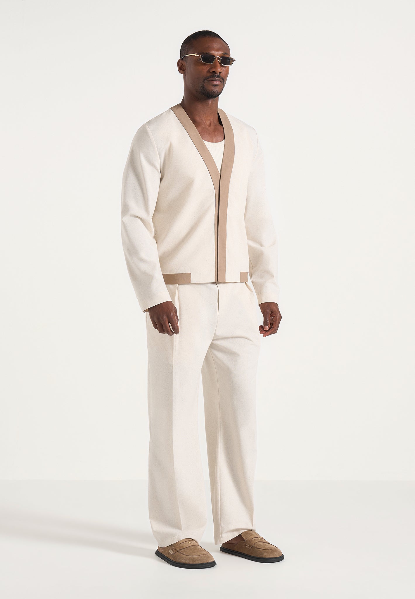 ジャケット・アウター ARGUE MAILLE BLANCHE LINEN JACKET Clovis - Linen Cardigan With Contrast Placket - Natural | Manière