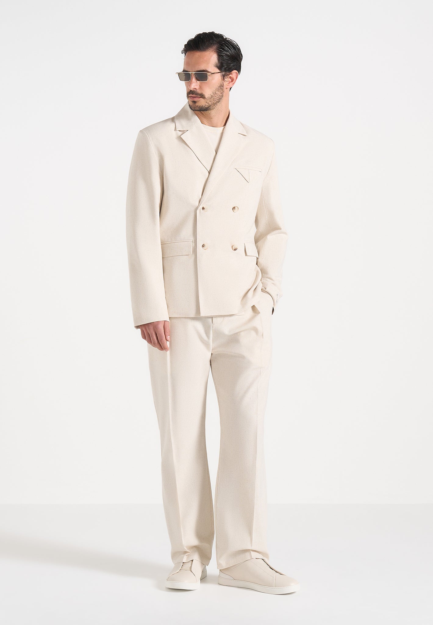 Men's Pleated Linen Pants - Natural - W32