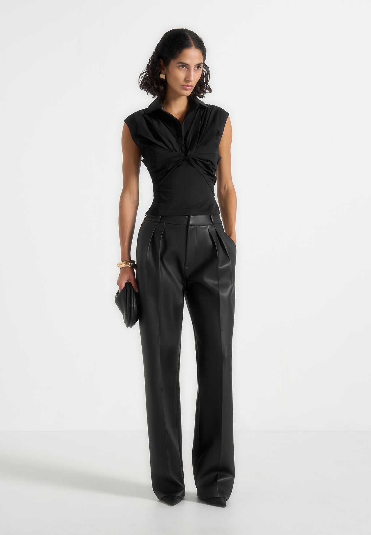 Yvette - Twist Front Sleeveless Shirt - Black