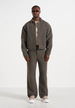 Damien - Boucle Denim Jacket With Back Pleat - Brown