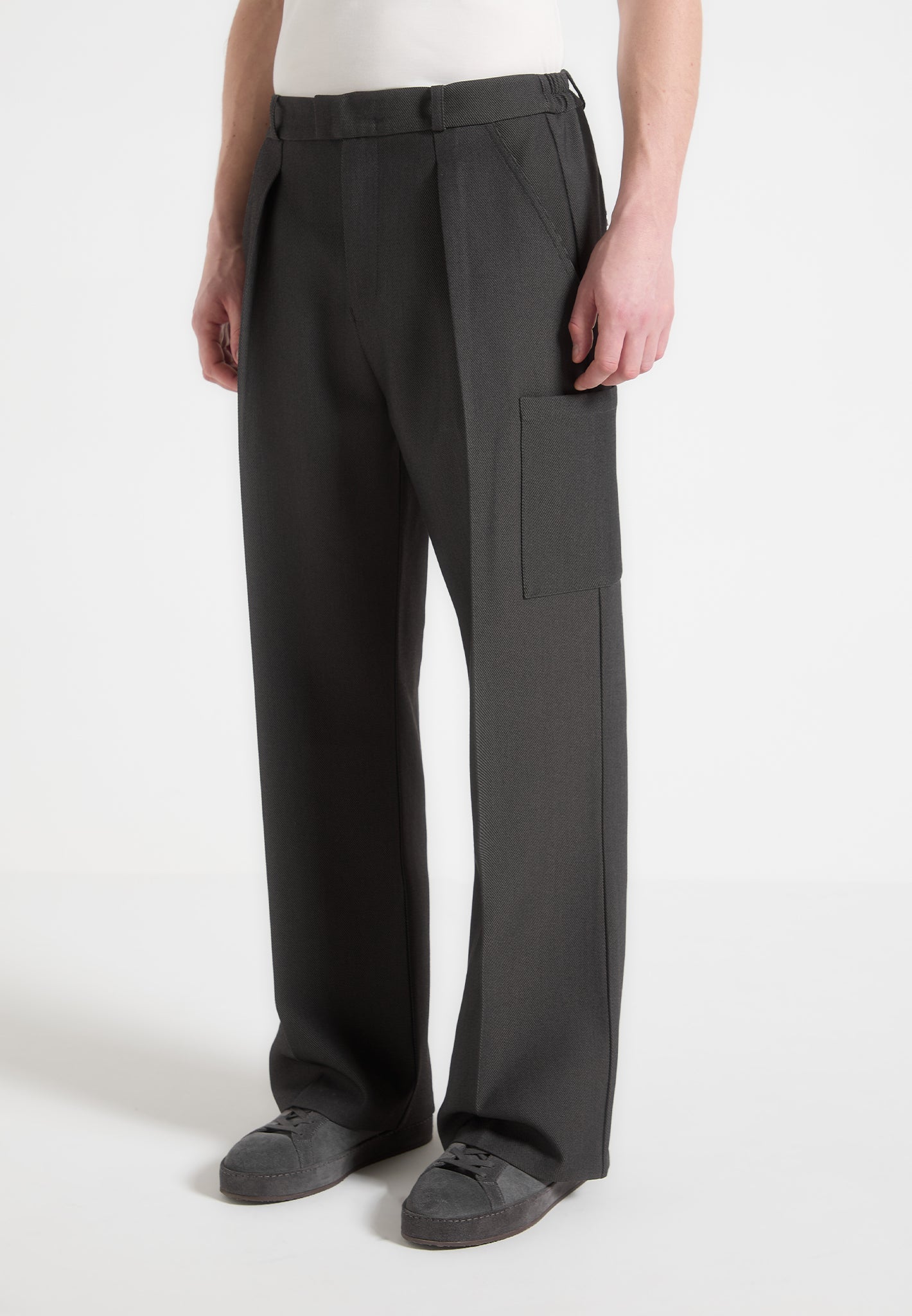 Relaxed Fit Pleated Pocket Trousers - Grey