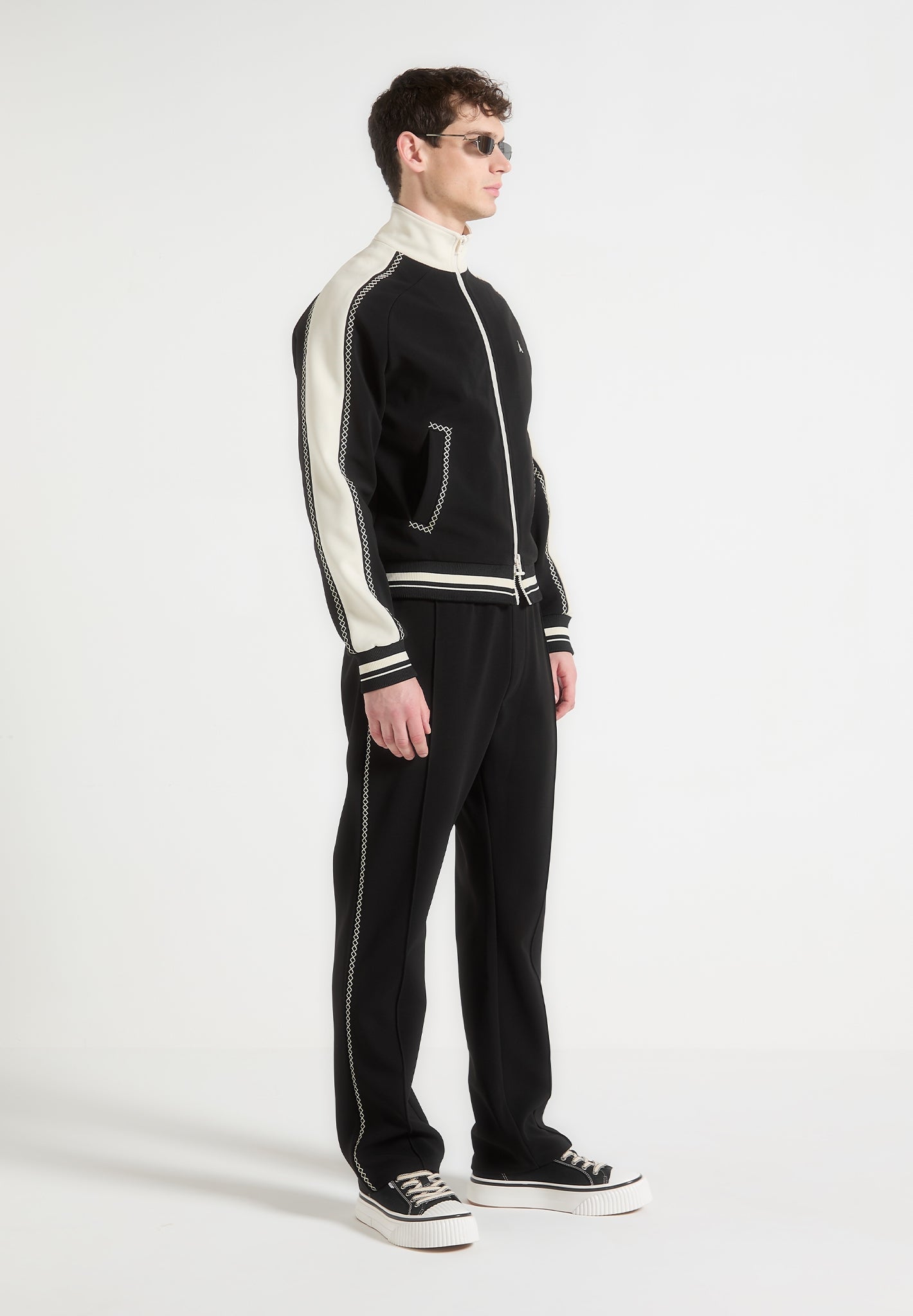 Gael - Contrast Whipstitch Relaxed Track Pants - Black