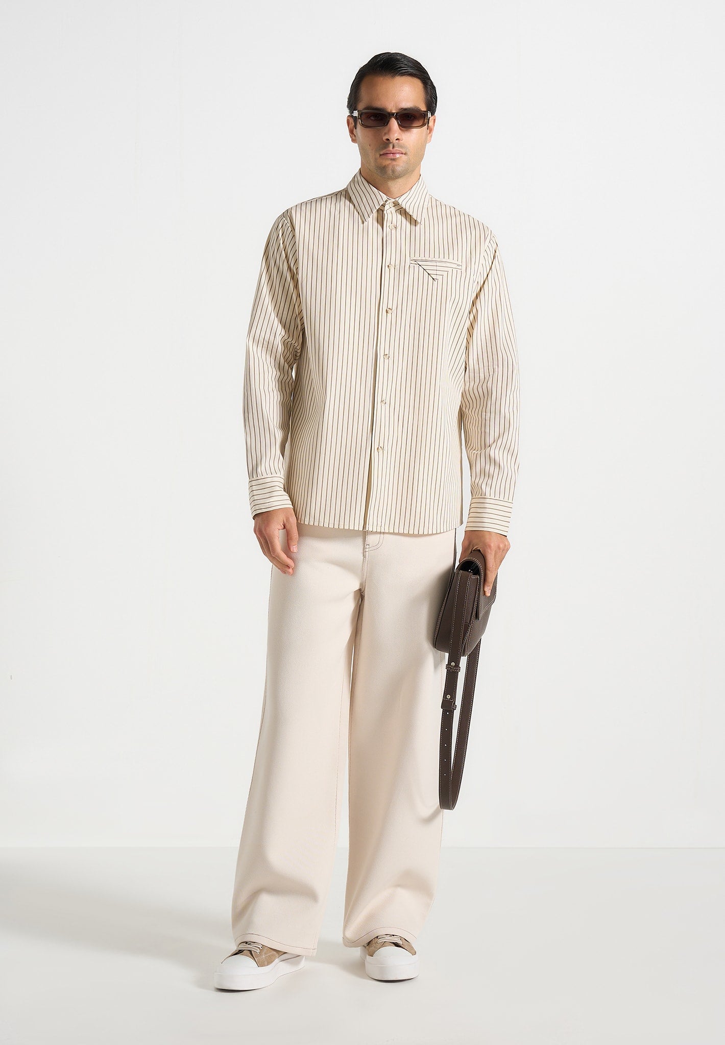 Ronnie - Unisex Pinstripe Long Sleeve Shirt - Beige