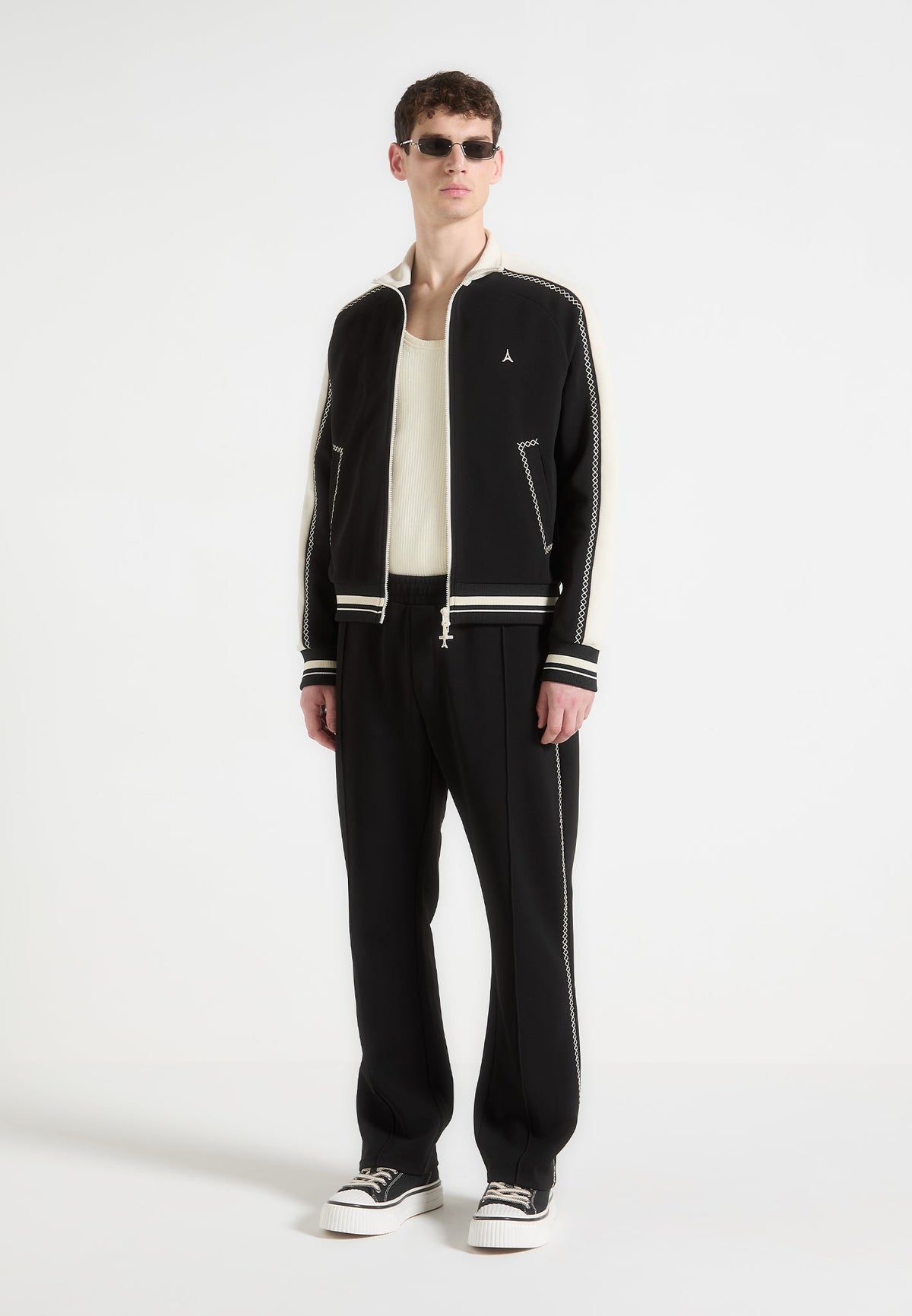 Tristan - Contrast Whipstitch Raglan Track Jacket - Black