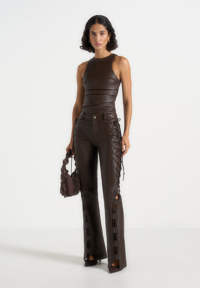 ambre-leather-lace-up-flared-trousers-brown