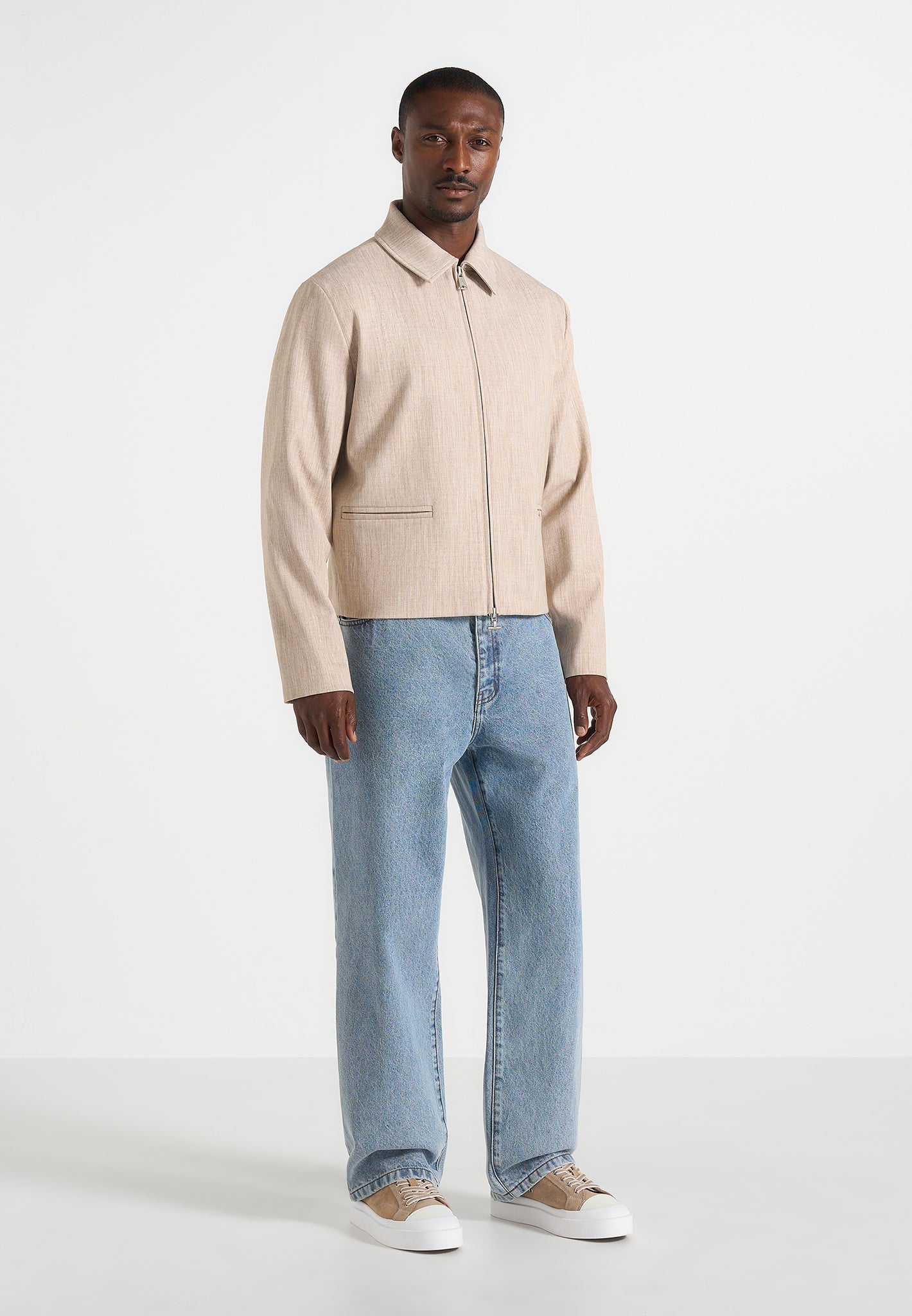 amir-boxy-hatched-harrington-jacket-beige