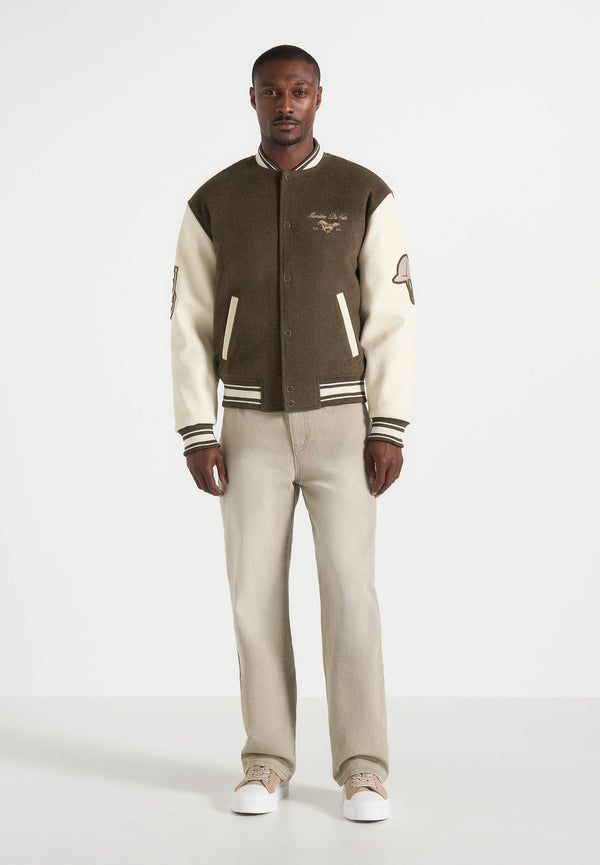 Equestrian - Wool-Blend Varsity Jacket - Olive