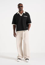 Brice - Boxy Crochet Detail Polo Shirt - Black