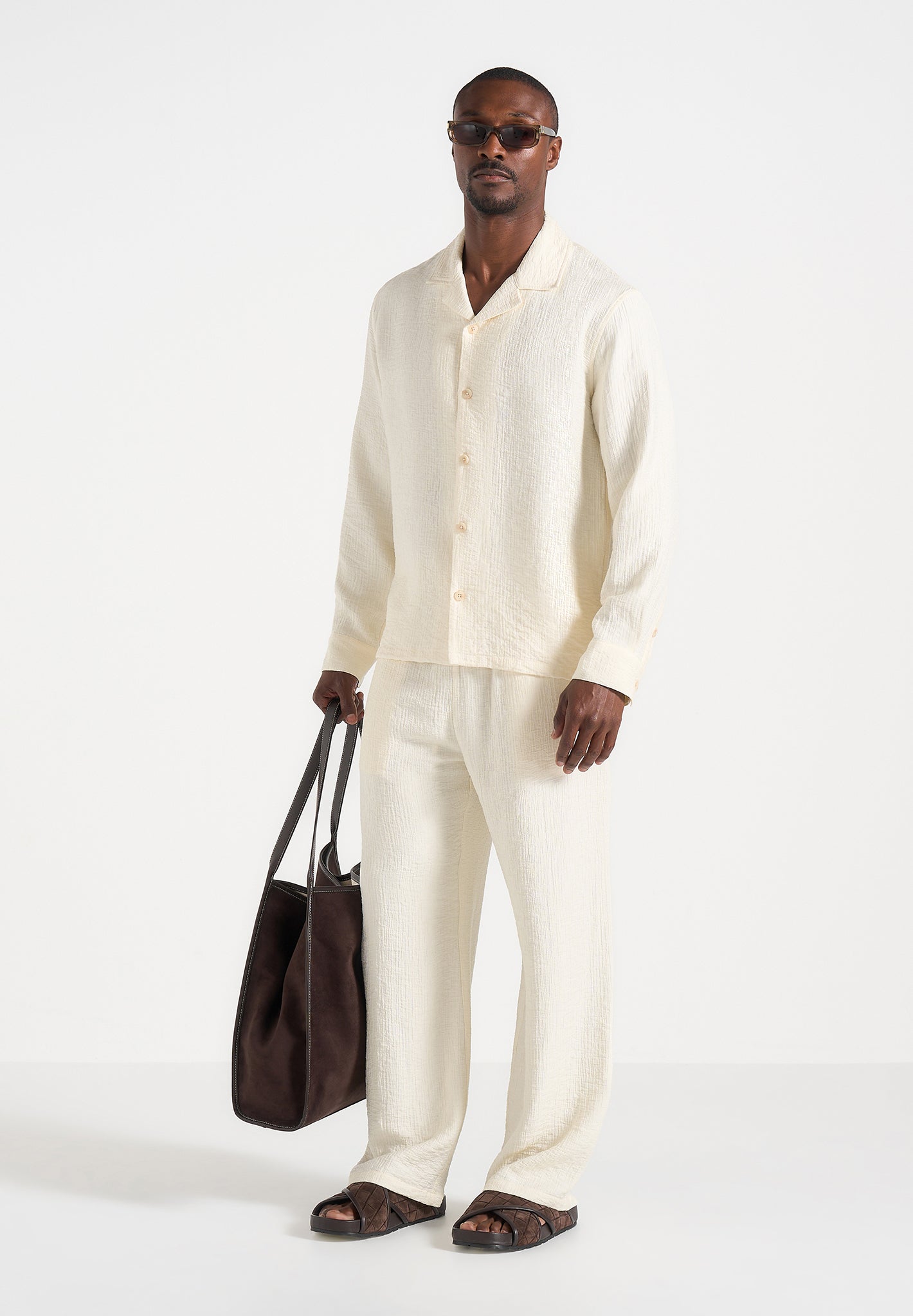 Unisex Textured Relaxed Fit Pants - Cream - XXS - Addison