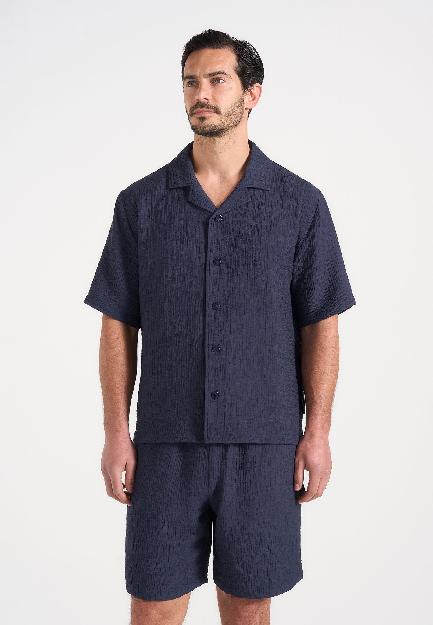 Harley - Unisex Textured Revere Shirt - Navy