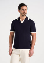Lambert - Contrast Detail Knit Polo Shirt - Navy