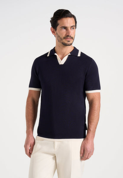 Lambert - Contrast Detail Knit Polo Shirt - Navy | Manière De Voir USA