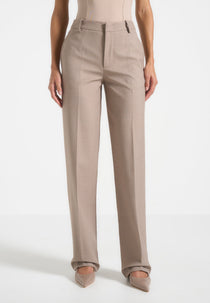 Nina - Cigarette Fit Tailored Pants - Mushroom