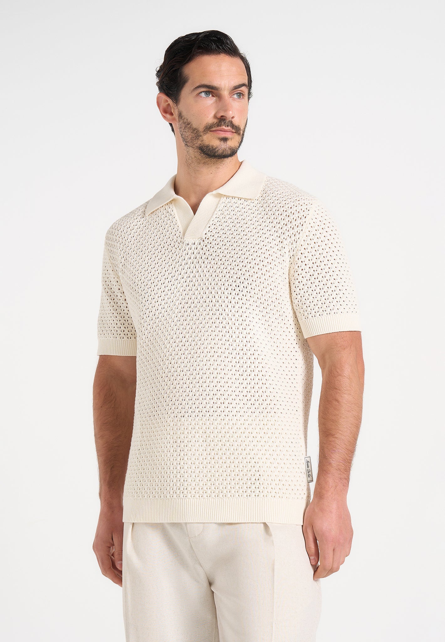 Conrad - Open Knit Polo Shirt - Cream | Manière De Voir USA