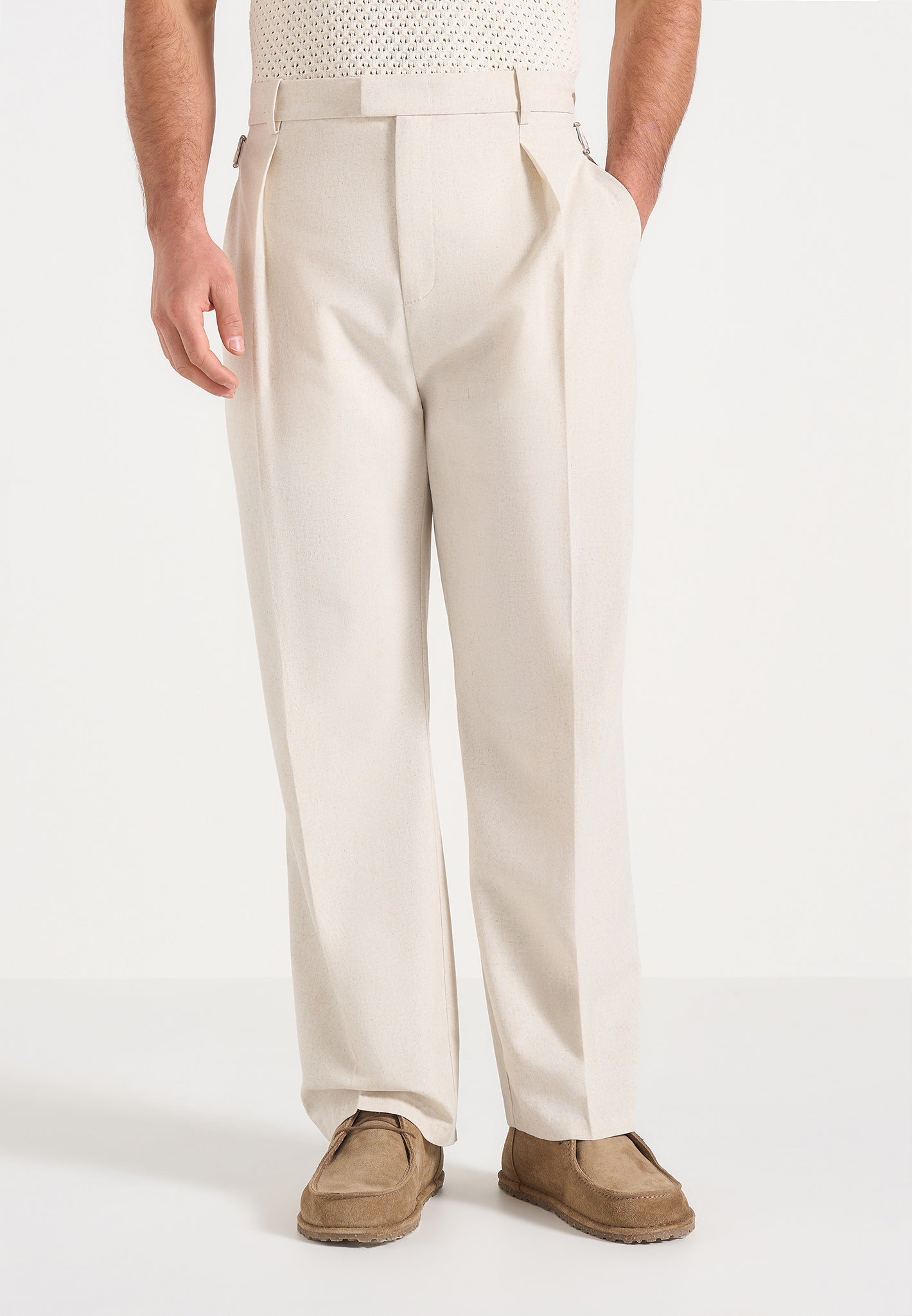 Men's Pleated Tailored Pants - Cream - W34