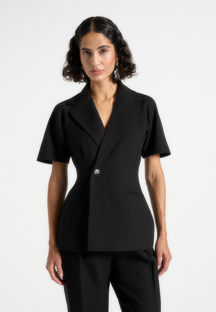 malika-double-breasted-short-sleeve-blazer-black