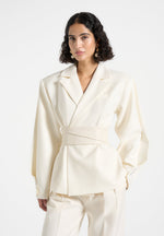 Marie - Twist Sleeve Tailored Blazer with Belt - Cream