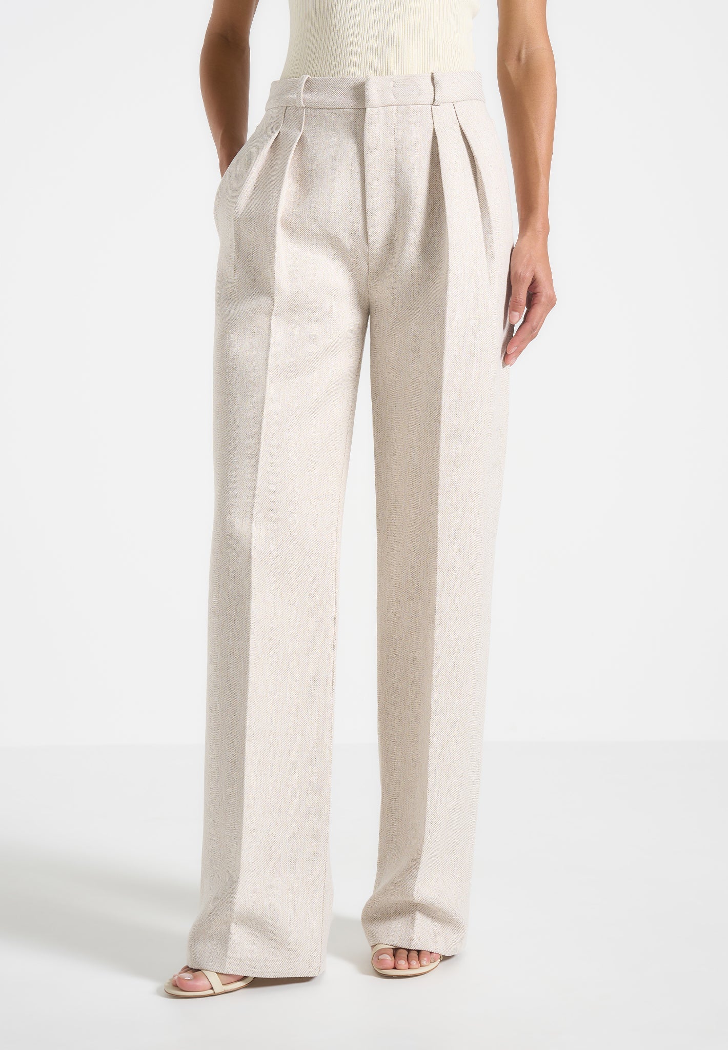 Julie - Tailored Twin Pleat Trousers - Light Beige
