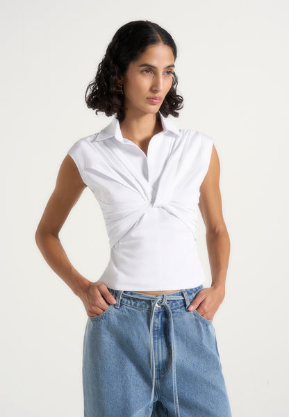 Yvette - Twist Front Sleeveless Shirt - White | Manière De Voir USA
