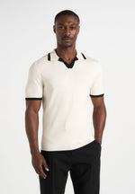 Lambert - Contrast Detail Knit Polo Shirt - Cream