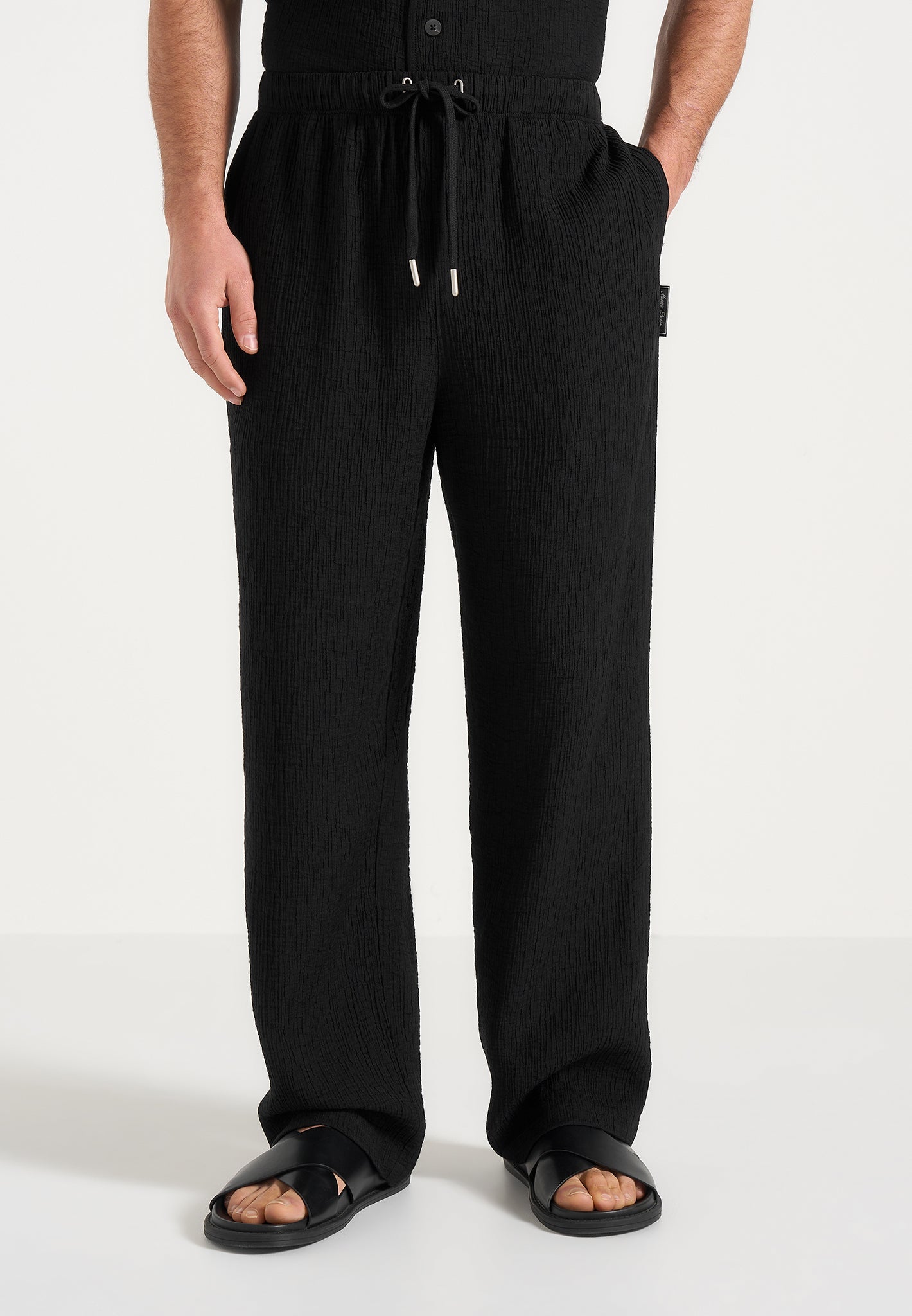 Addison - Unisex Textured Relaxed Fit Pants - Black