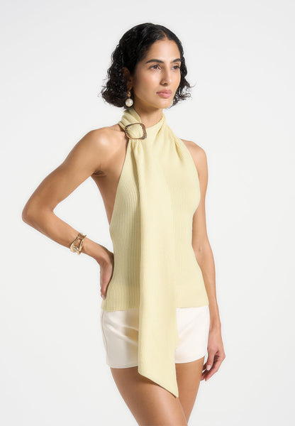 トップス todayful Halterneck Knit Tops Elodie - Knitted Draped Halterneck Top - Pale Yellow | Manière De