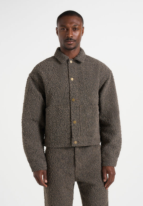 Damien - Boucle Denim Jacket With Back Pleat - Brown
