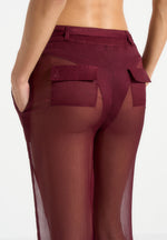 Sheer Belted Trousers - Wine Red