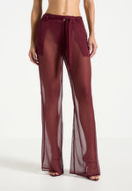 Sheer Belted Trousers - Wine Red