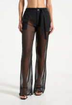 Sheer Belted Trousers - Black