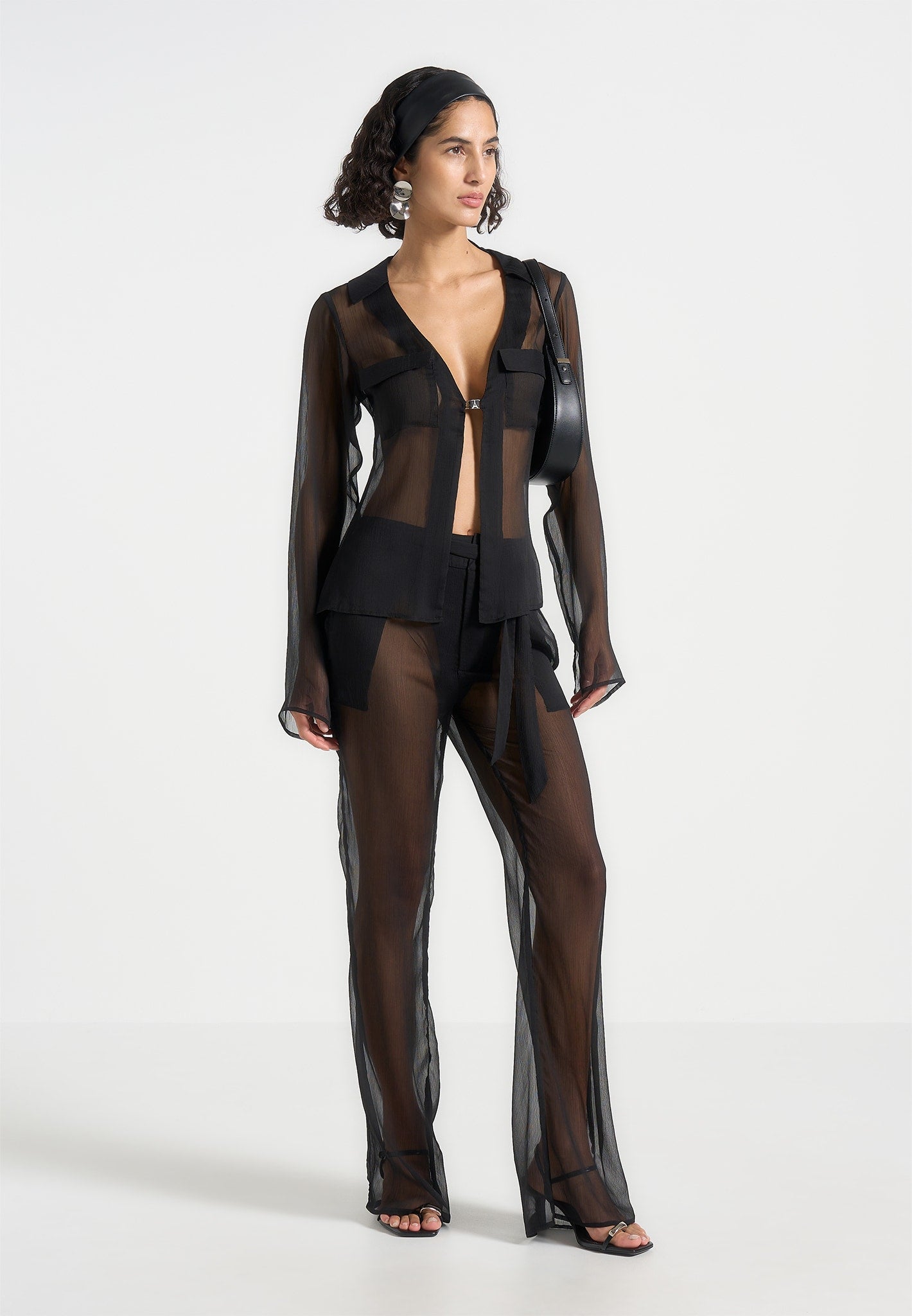 Sheer Belted Trousers - Black