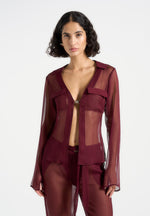 Sheer Shirt with Clasp - Wine Red