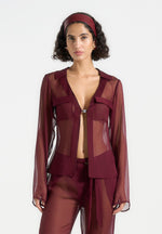 Sheer Shirt with Clasp - Wine Red