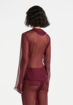 Sheer Shirt with Clasp - Wine Red