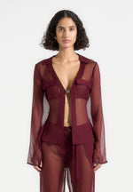 Sheer Shirt with Clasp - Wine Red