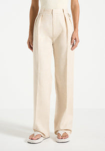 Julie - Linen Twin Pleat Trousers - Natural