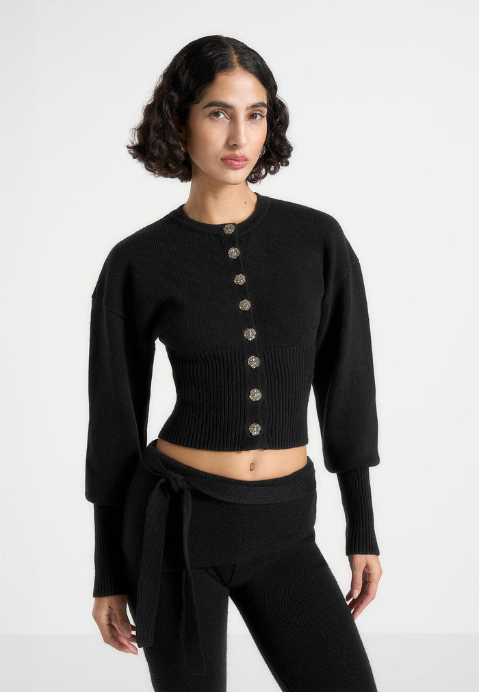 knitted-cinch-waist-cardigan-black