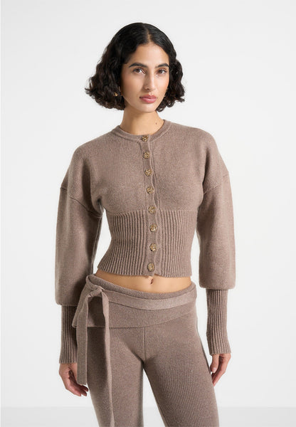 Knitted Cinch Waist Cardigan - Taupe | Manière De Voir USA