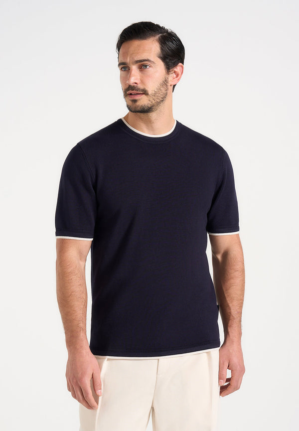 Wyatt - Contrast Knit T-Shirt - Navy