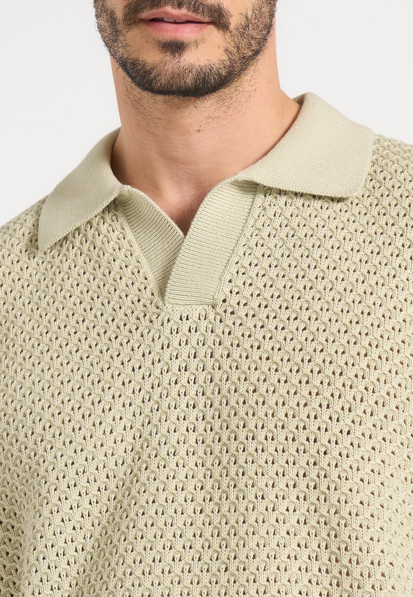 Conrad - Open Knit Polo Shirt - Sage