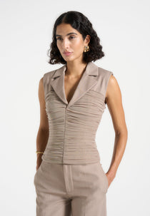 Thea - Mesh Ruched Suit Vest - Mushroom