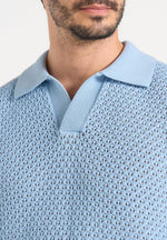 Conrad - Open Knit Polo Shirt - Pale Blue