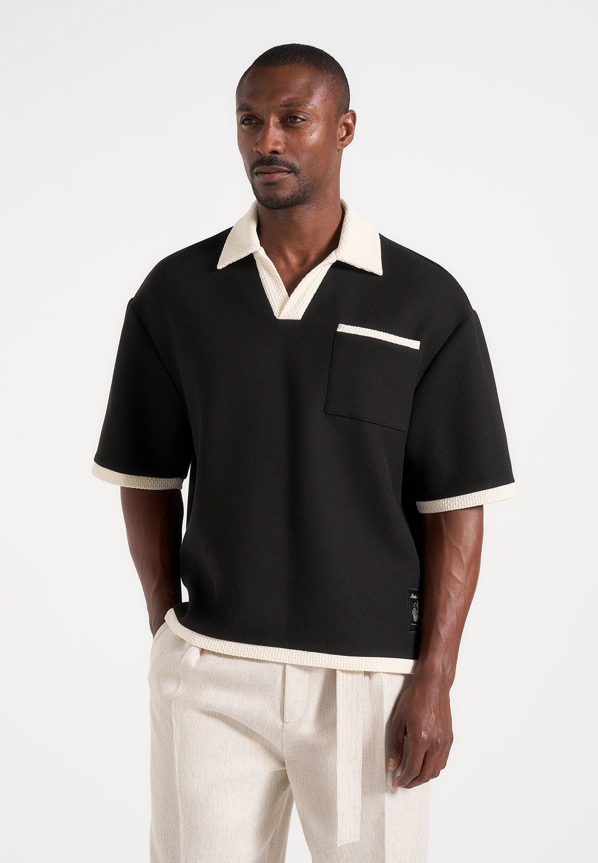 brice-boxy-crochet-detail-polo-shirt-black