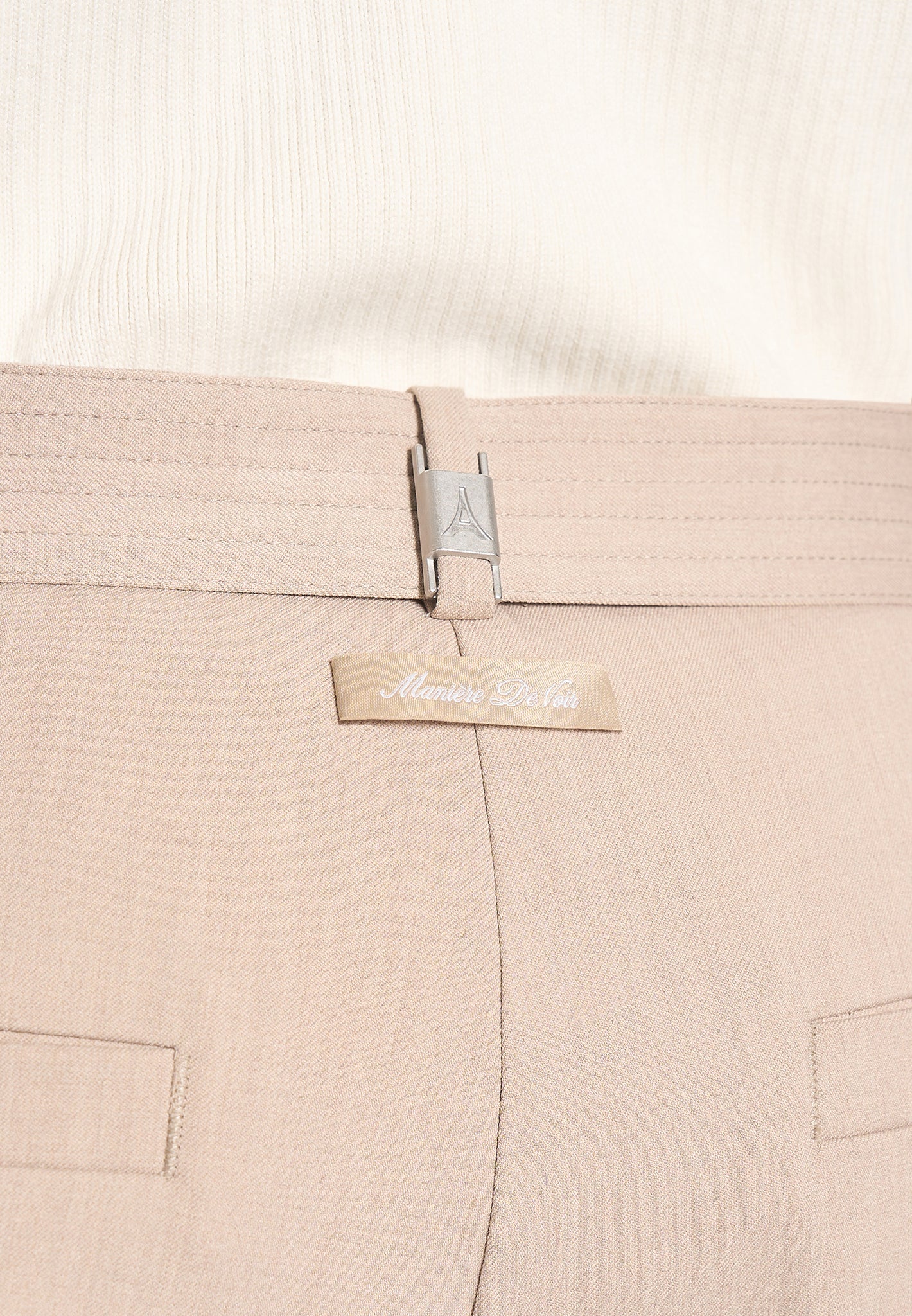 Loic - Wide Leg Tailored Pants With Belt - Beige