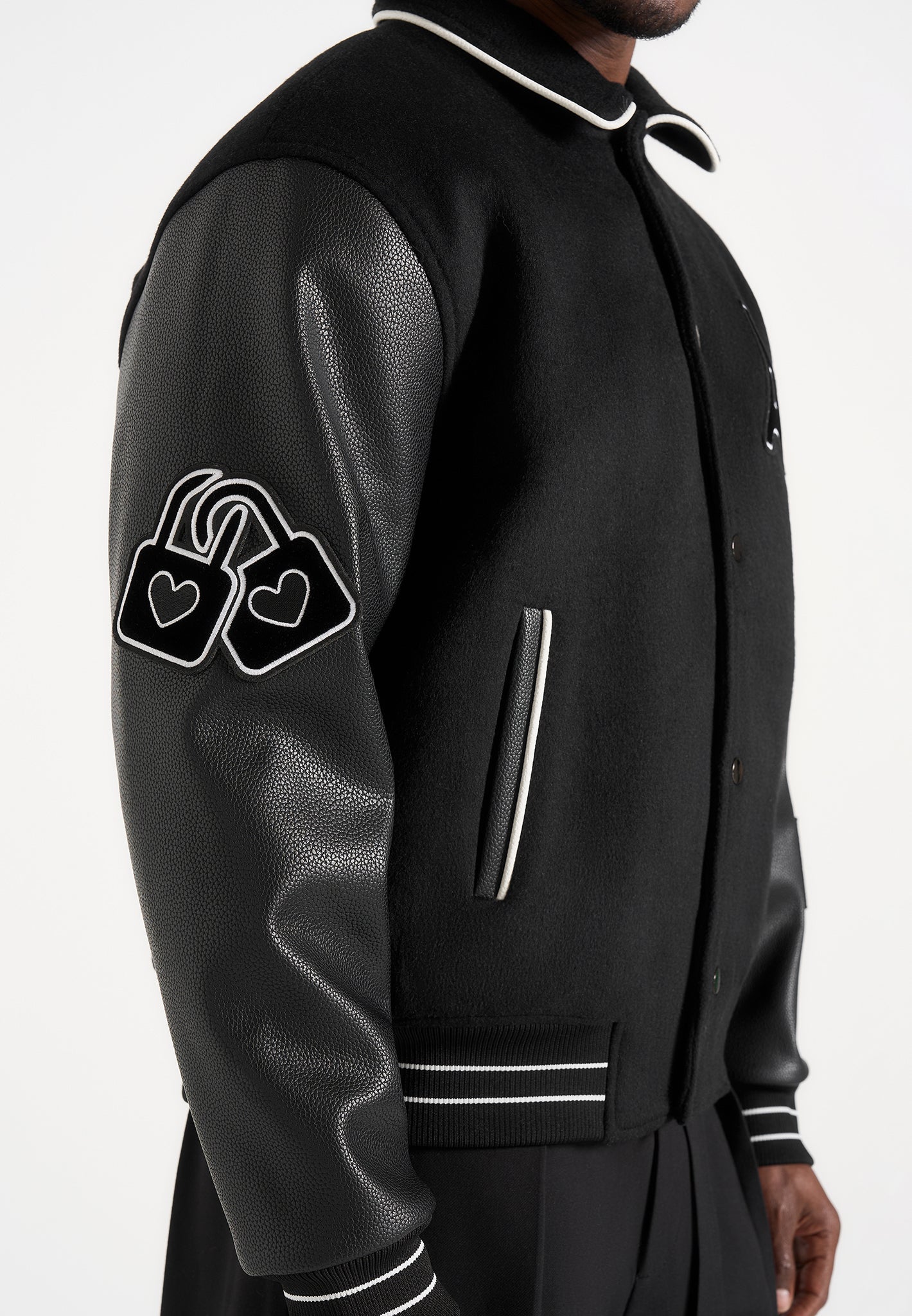 Mona Lisa - Wool Blend Varsity Jacket - Black | Manière De Voir USA