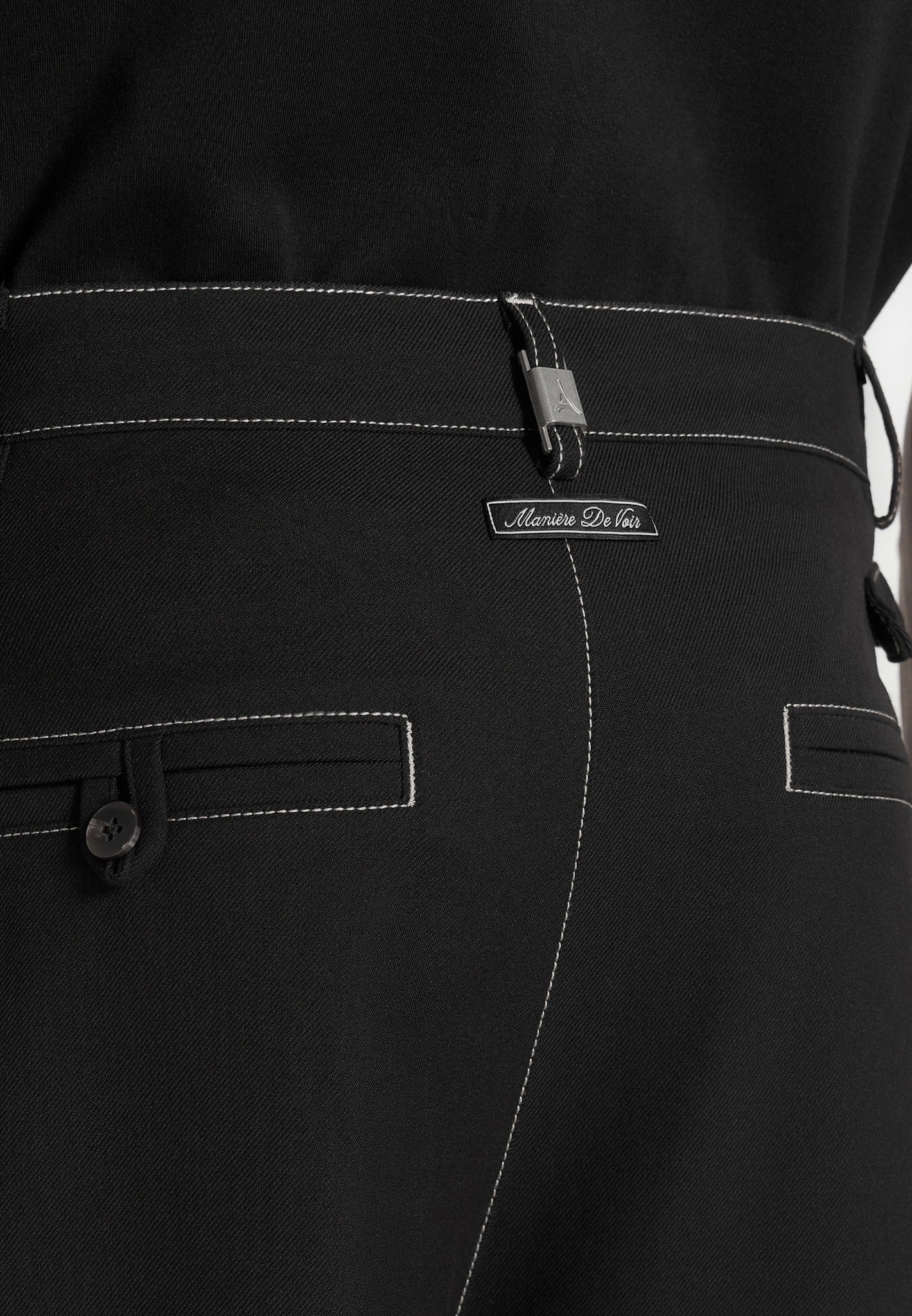 Marceau - Contrast Stitch Barrel Leg Pants - Black