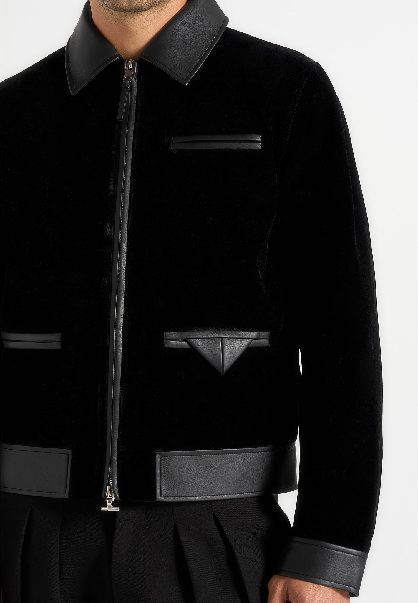Tony - Velvet & Leather Contrast Jacket - Black