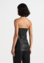 Leather Longline Bandeau Top - Black